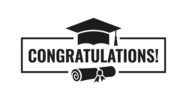 Congratulations text with graduation cap and diploma symbol good luck congratulations graduation education academic university achievement celebration ceremony knowledge learning greeting