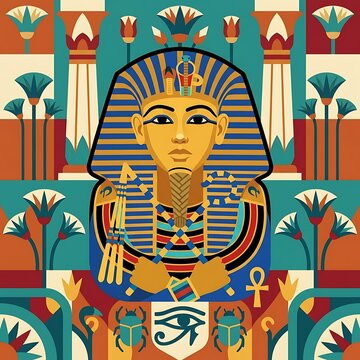 Stylized tutankhamun vector portrait of ancient egyptian pharaoh