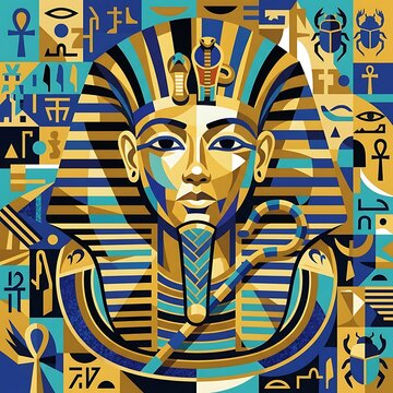Tutankhamun vector portrait of ancient egyptian golden funeral mask