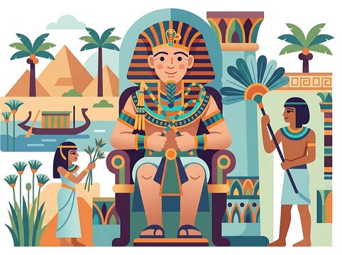 Tutankhamun vector scene of an ancient egyptian pharaoh on a throne