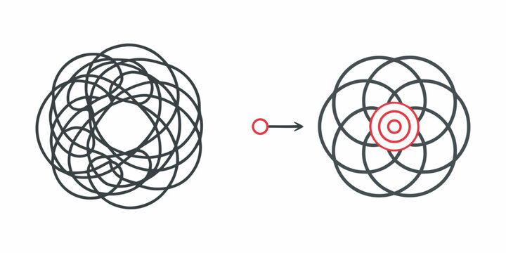 Interlocking circular lines with converging point vector illustration