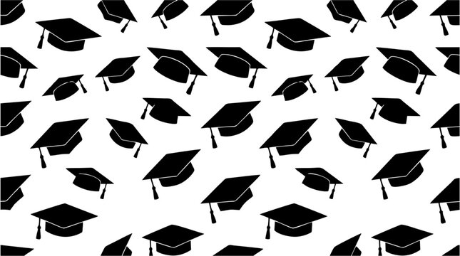 Silhouette of Multiple Graduation Caps Tossed in the Air Vector
