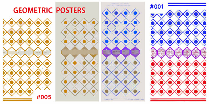 Geometric posters with diamond and circle patterns vector illustration
