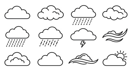 Obraz premium Weather cloud icons set on transparent background vector illustration.