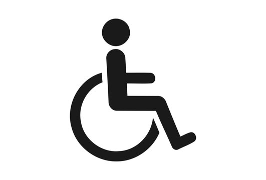 Black wheelchair accessibility symbol isolated on white background.