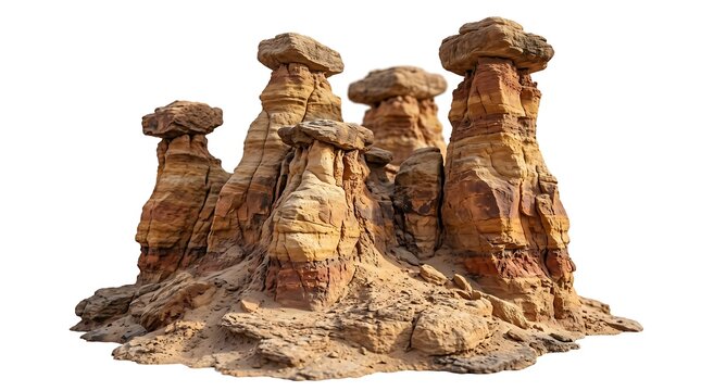 Sandstone Hoodoo Rock Formations Isolated on White Background