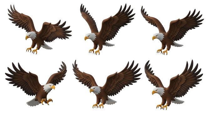 cartoon bald eagles flying isolated images of birds with spread wings on white background useful for illustration purposes