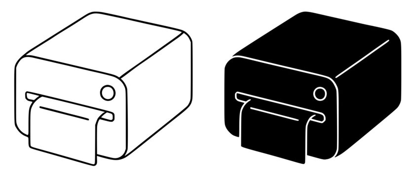 Label printer illustration, minimalist outline and silhouette icon