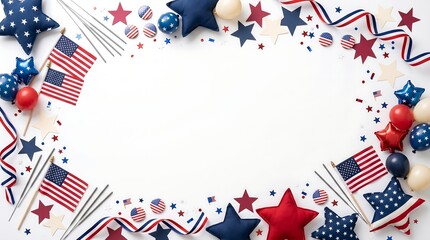 Obraz premium 4th of July flat lay frame with flags and empty space