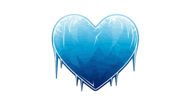 A striking illustration of a heart crafted from glistening ice, adorned with delicate icicles, symbolizing a profound sense of coldness, fragility, or emotional detachment
