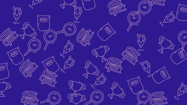 Background with schoolthemed items in purple and white. Suitable for educational designs, stationery, website backgrounds, and academic content visuals.