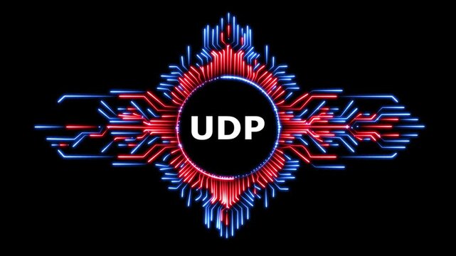 Udp user datagram protocol symbol in digital light circuit networking frame.