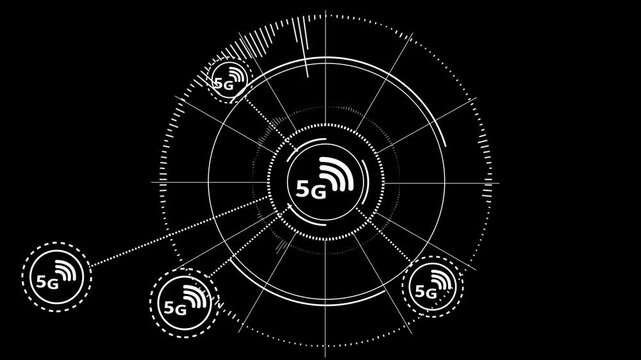 high speed 5 G symbols appears. 4K animation concept. 4K animation video.