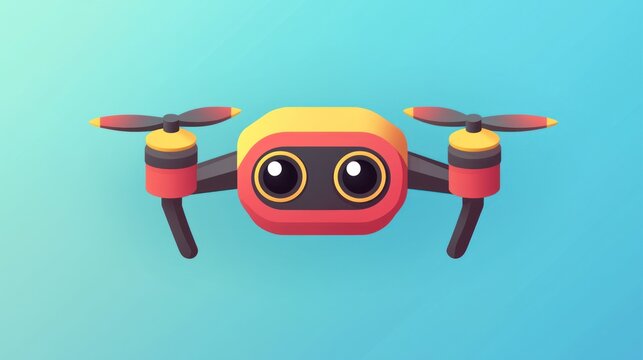 Cartoon Drone, Front View, Minimal Background, Graphic Design