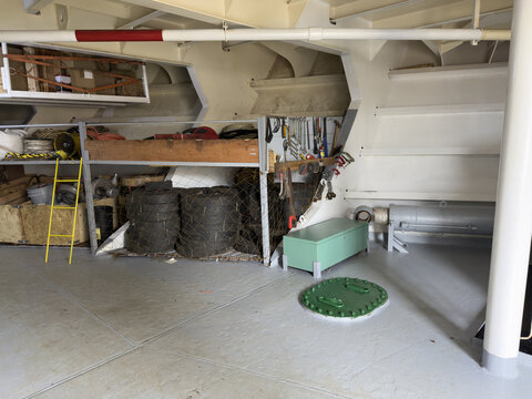 bosun store room at ship forecastle. storage the tools and equipment