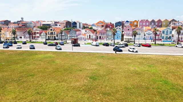 Seaside Properties, Neighborhood Traffic, Local People, Aveiro City, Centro Region, Portugal, Europe, Dynamic Aerial Views