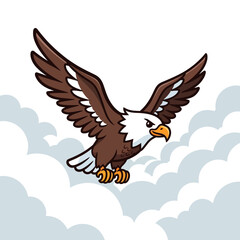 Fototapeta premium Cartoon Eagle Soaring in Cloudy Sky Illustration
