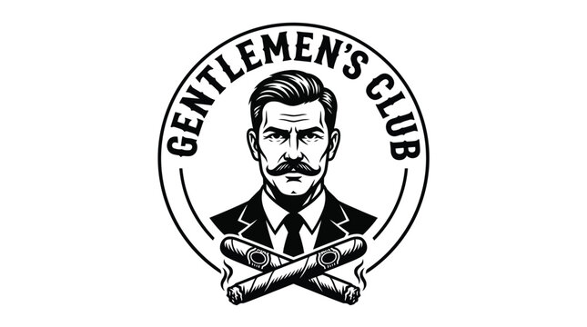 Detailed vector illustration of a sophisticated gentleman wearing a suit with crossed cigars below text