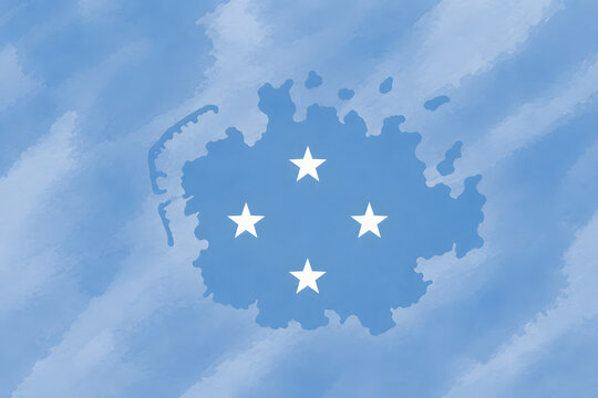 Federated States of Micronesia map with national flag and four stars on watercolor background