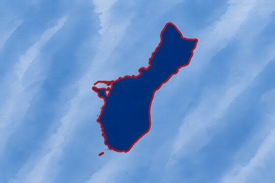 Guam map with territorial flag colors without seal on watercolor background