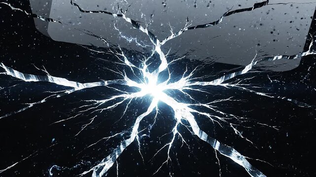 Abstract Digital Transformation Concept of Cracking Screen with Electric Energy Burst and Data Flow