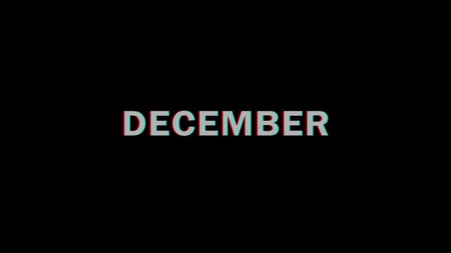 December glitch text animation, 4k video