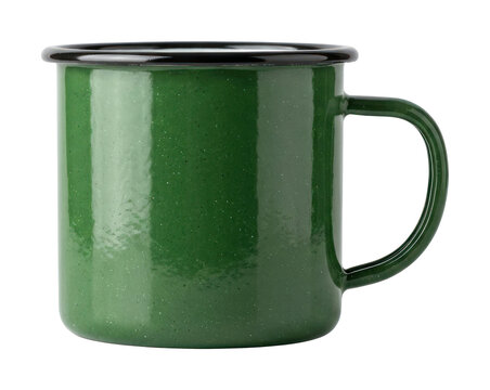 Vintage Green Enamel Mug with Black Rim