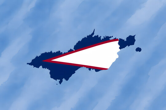 American Samoa map with territorial flag design without eagle emblem on watercolor background