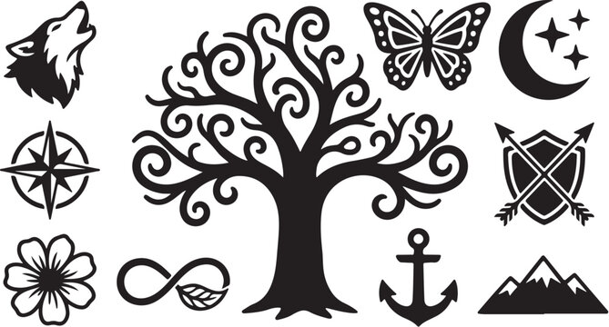 Collection of Symbolic Black and White Vector Icons