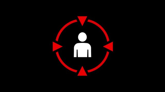 Focus or targeting icon with a person silhouette animation isolated on white background