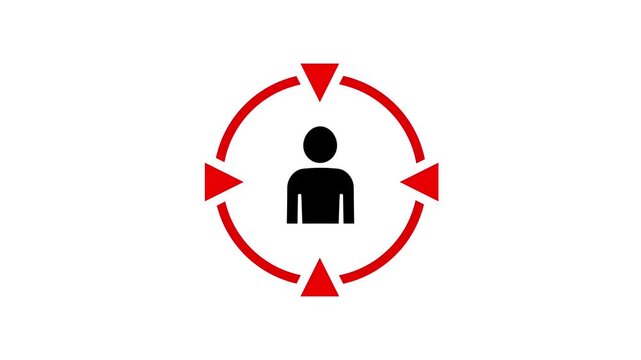 Focus or targeting icon with a person silhouette animation isolated on white background