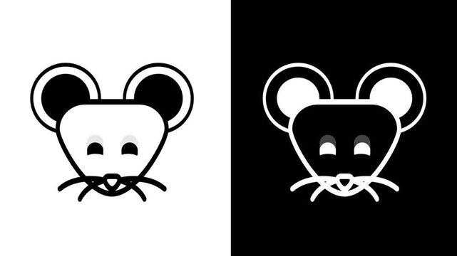 Two mouse face icons side by side show one white version on dark background and one black version on white background