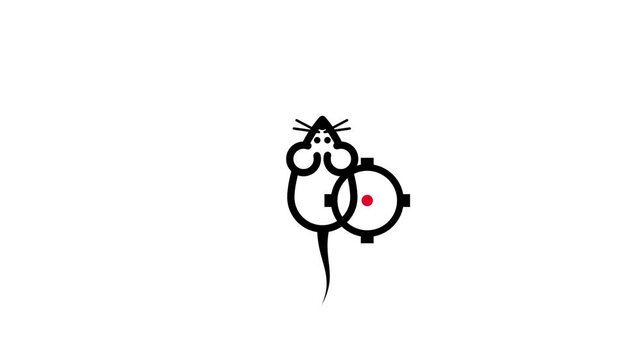Two minimalist mouse face icons sit close together on a white background both showing red dot pupils and simple features