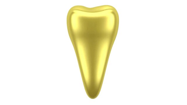 Golden tooth 3D illustration. Luxurious metallic molar isolated on white, symbolizing premium dental health, valuable oral care, and dentistry