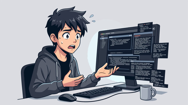 Man sitting at computer desk.