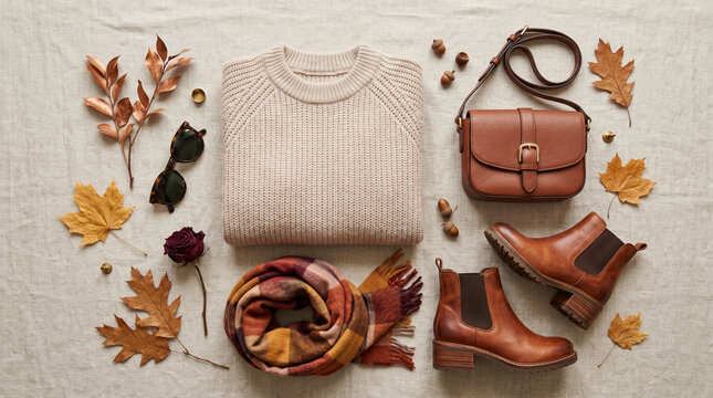 Autumn transitional outfit flat lay