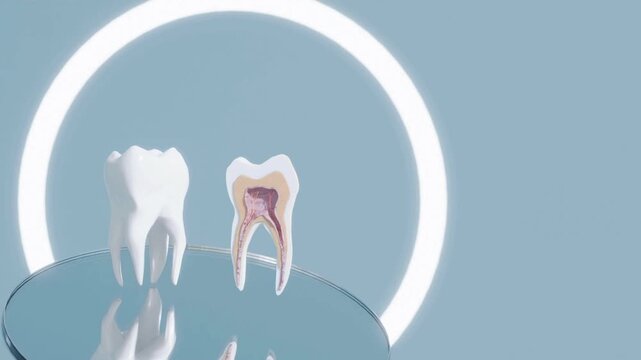 Dental health and oral hygiene concept, with a cross-section of a tooth revealing its internal structure