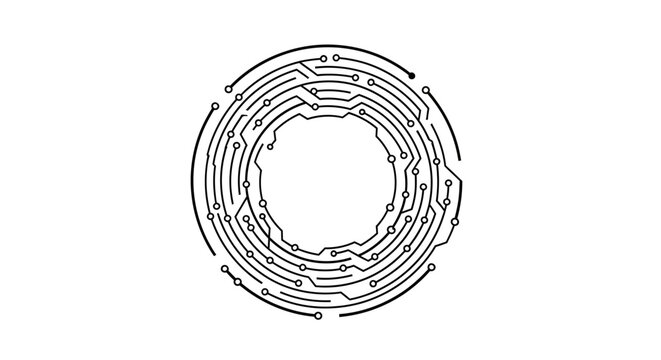 Black and white circular maze design.