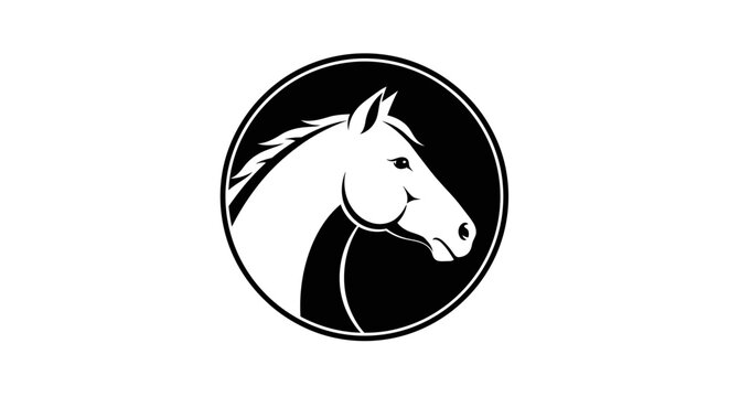 Black and white horse head logo.