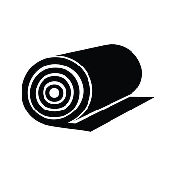 Black and white fabric roll icon representing textile industry with material, manufacturing