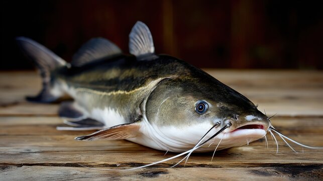 Freshwater Catfish Captured on Wooden Surface with Natural Lighting