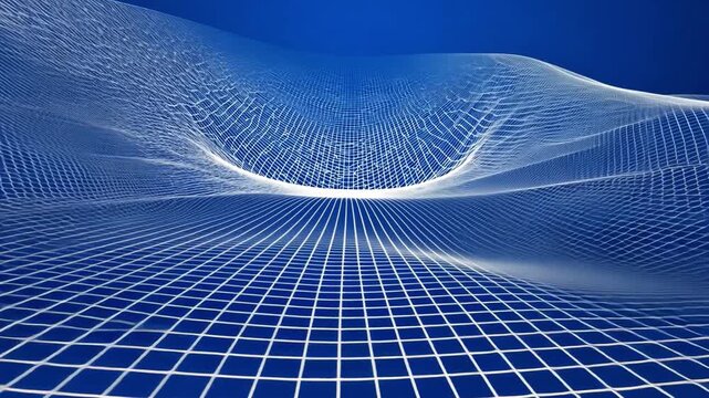Abstract 3D Surface Representation with a Grid on Blue Background