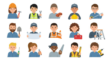 Fototapeta premium Flat Illustration of Diverse Construction Workers with Tools and Safety Gear