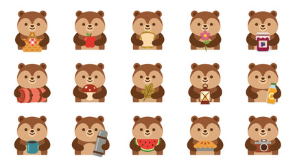 Obraz premium Cute Cartoon Bear Characters Collection for Outdoor Leisure and Nature Activities in Flat Vector Style
