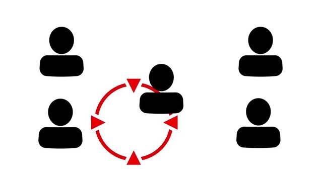 Circular network diagram showing multiple person icons animation isolated on white background