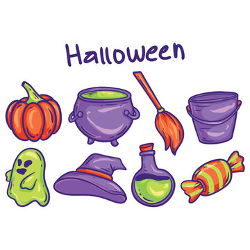 illustration art hand drawn cute doodle sticker set for halloween vector deign