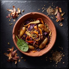 Fototapeta premium Rustic Grain Bowl Displaying Abundant and Vibrant Roasted Seasonal Harvest