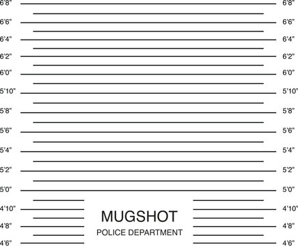 Black and white police mugshot identification card with horizontal measurement scale police department