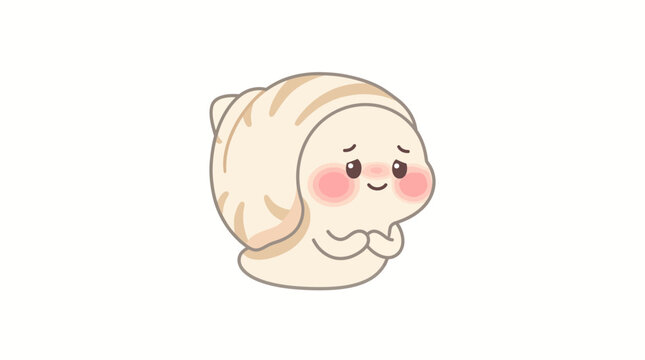 Cute shy snail character with a pink shell and blushing cheeks
