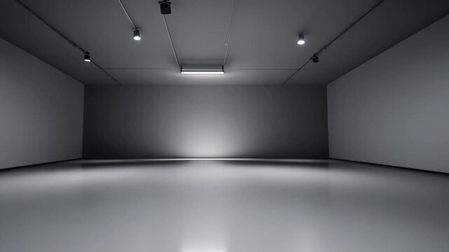 Minimalist Gallery Space with Soft Lighting and Reflective Floor